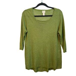 Chicos Green Knit Tunic Top With 3/4 Sleeves Size M Lightweight Pullover Casual